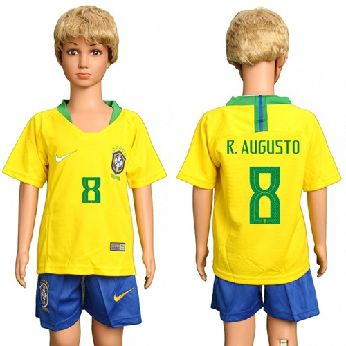 Brazil #8 R.Augusto Home Kid Soccer Country Jersey